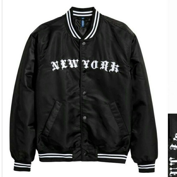 NWT H&M Man NEW YORK Bomber Jacket Embroidery Embroidered Size L Large - Picture 3 of 10